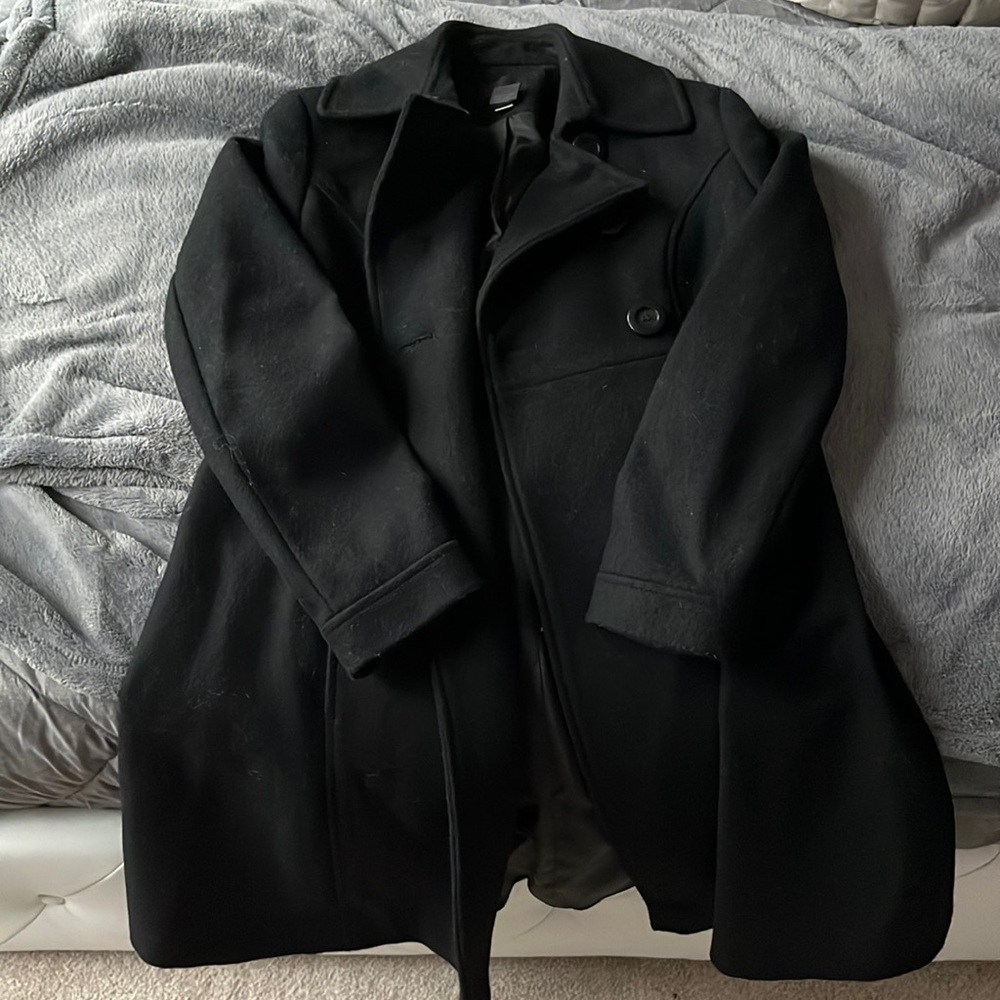 Black Button Up Wool Coat